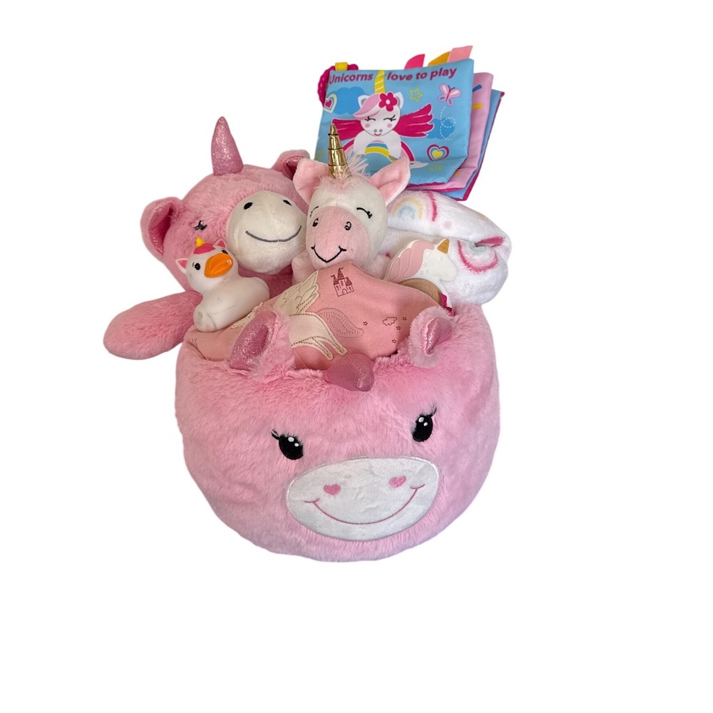 Pink Unicorn Baby Gift Set Plush Basket Blanket Pajamas 6M Cloth Book Toys Gift‎
